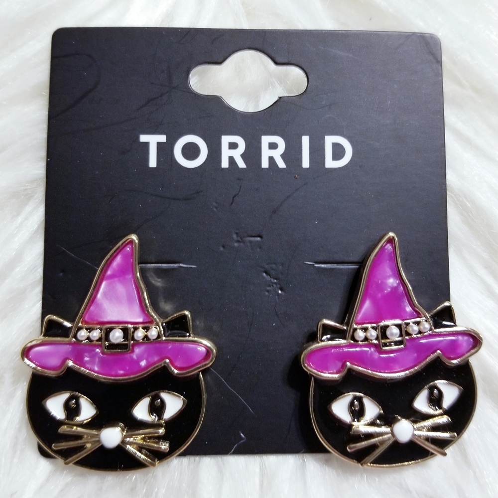 Torrid NWT Black Cat Halloween Pierced Earrings